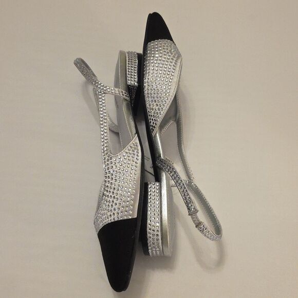 BRAND NEW MARC FISHER RHINESTONE  EMBELLISHMENT BLACK & SILVER SLINGBACK FLATS - Picture 10 of 16